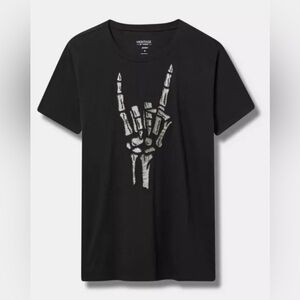 Torrid Skeleton Hand Rock On Embroidered Graphic Tee Black Anthracite